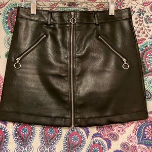 Black leather mini skirt